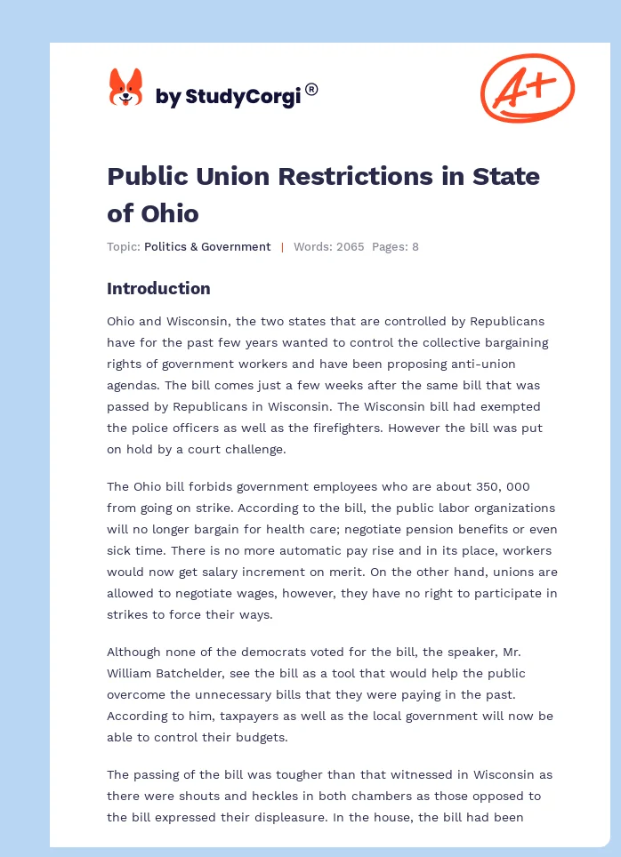 Public Union Restrictions in State of Ohio. Page 1