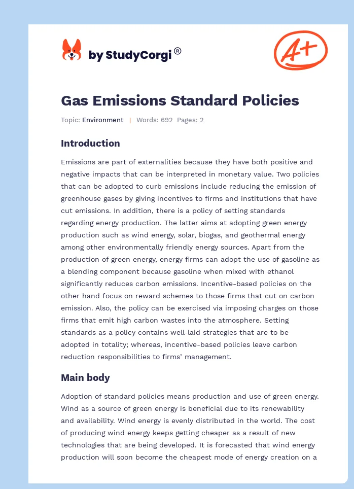 Gas Emissions Standard Policies. Page 1