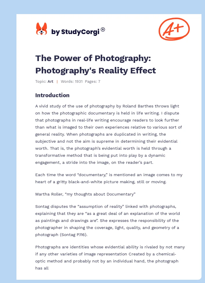 The Power of Photography: Photography's Reality Effect. Page 1