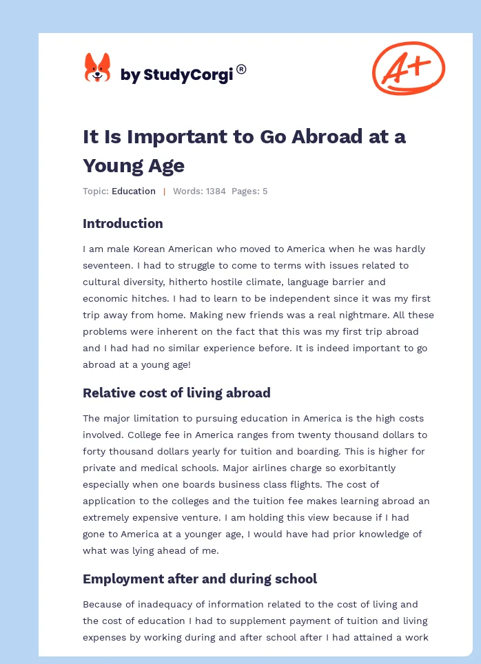It Is Important to Go Abroad at a Young Age. Page 1