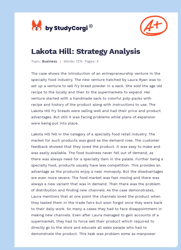 Lakota Hill: Strategy Analysis. Page 1