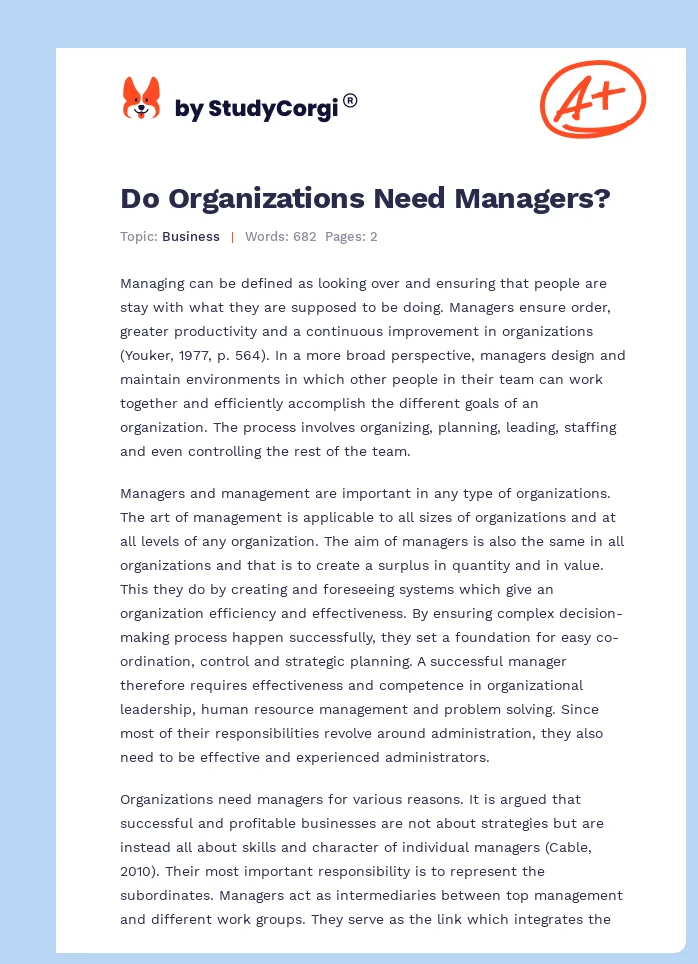 Do Organizations Need Managers?. Page 1