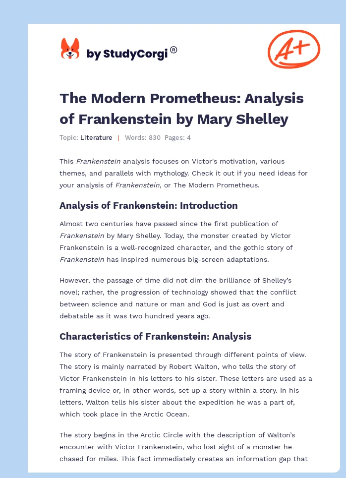 The Modern Prometheus: Analysis of Frankenstein by Mary Shelley. Page 1
