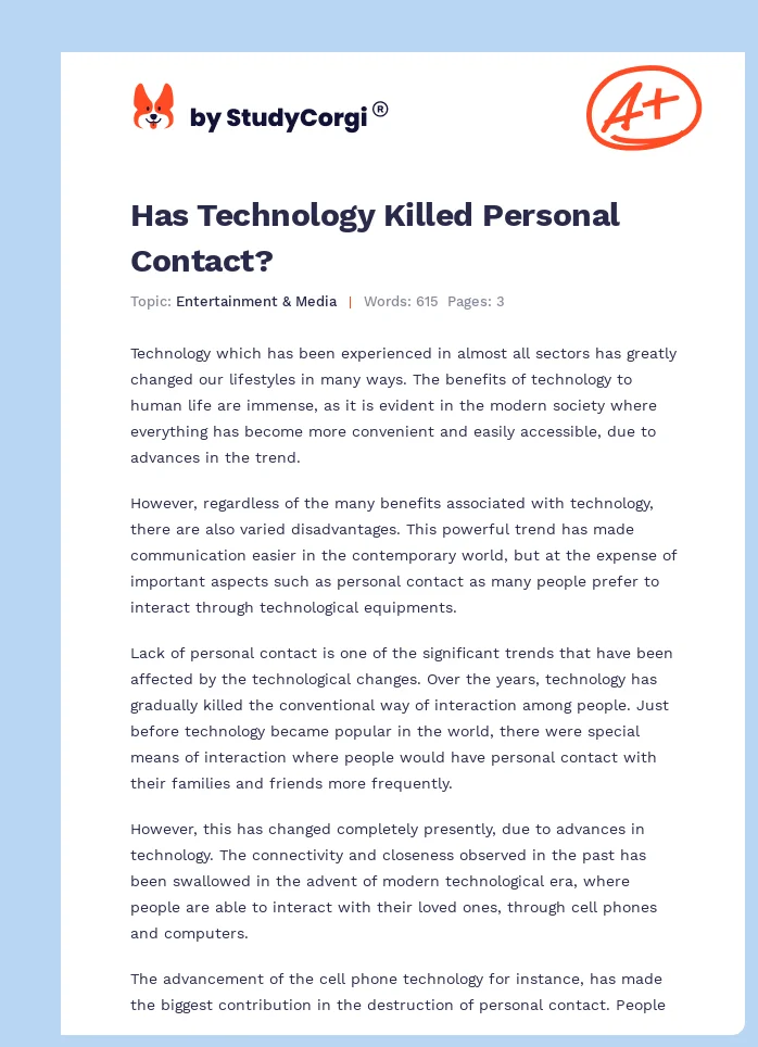 Has Technology Killed Personal Contact?. Page 1