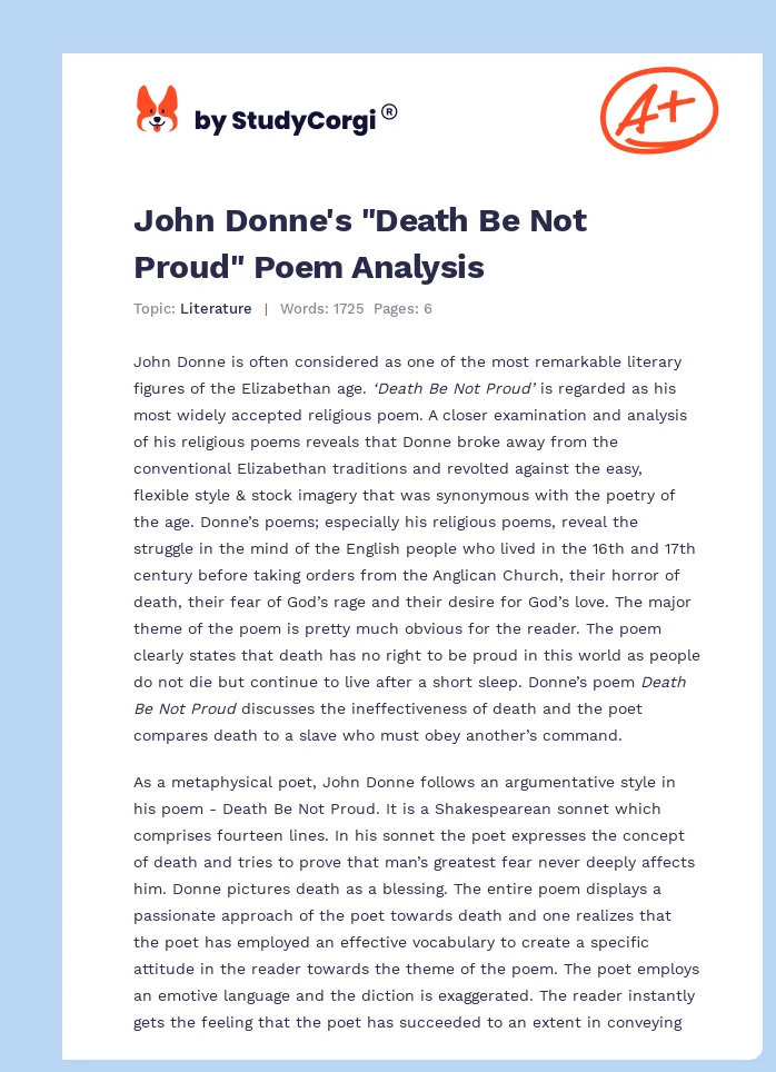John Donne's "Death Be Not Proud" Poem Analysis. Page 1