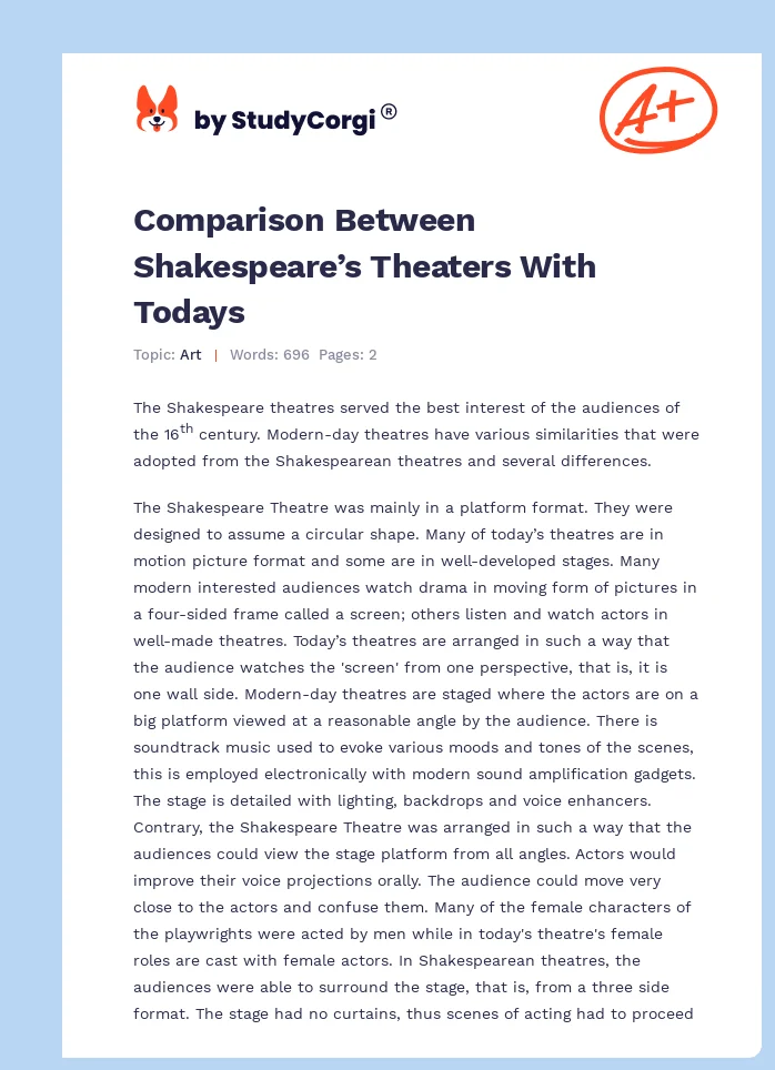 Comparison Between Shakespeare’s Theaters With Todays. Page 1