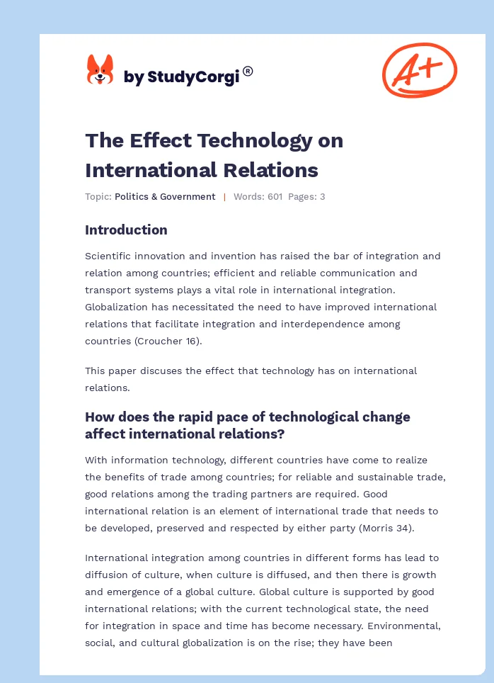 The Effect Technology on International Relations. Page 1
