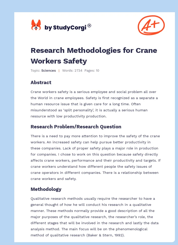 Research Methodologies for Crane Workers Safety. Page 1