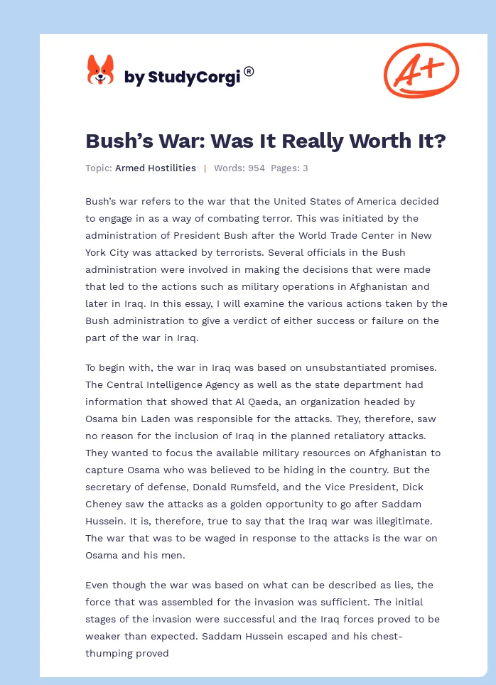 Bush’s War: Was It Really Worth It?. Page 1