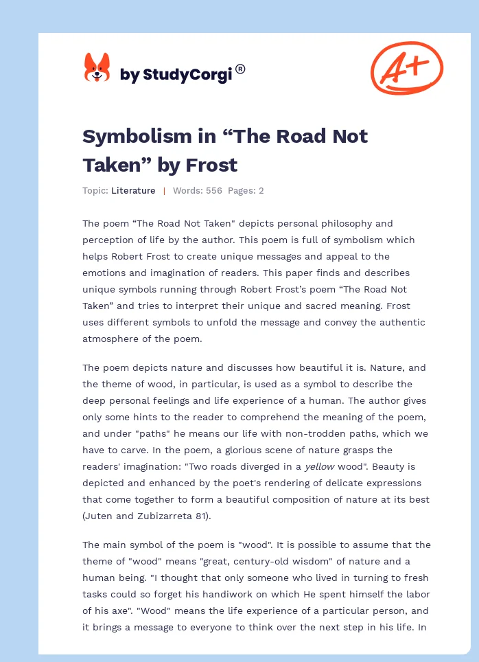 Symbolism in “The Road Not Taken” by Frost. Page 1
