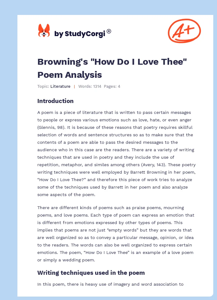 Browning's "How Do I Love Thee" Poem Analysis. Page 1