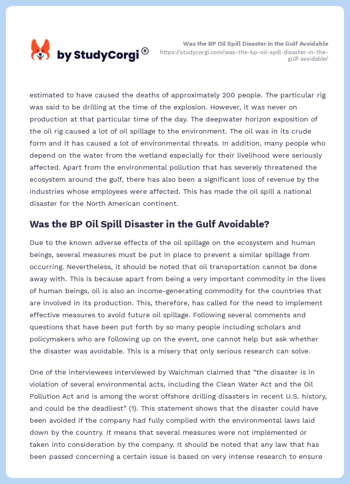 Was the BP Oil Spill Disaster in the Gulf Avoidable. Page 2