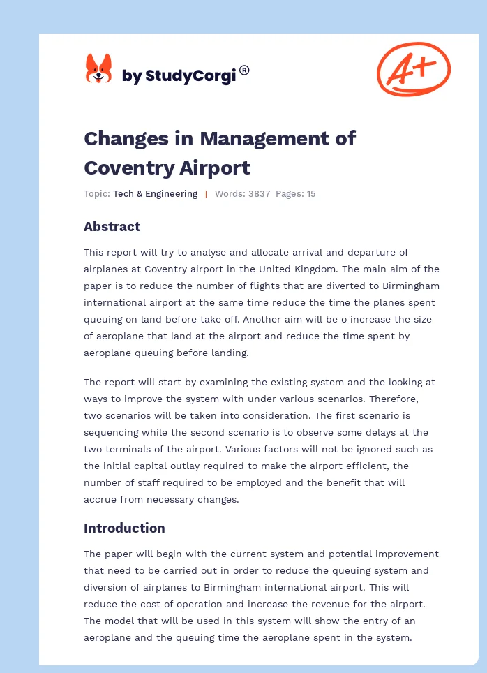 Changes in Management of Coventry Airport. Page 1
