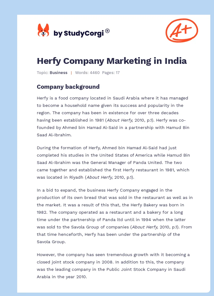Herfy Company Marketing in India. Page 1
