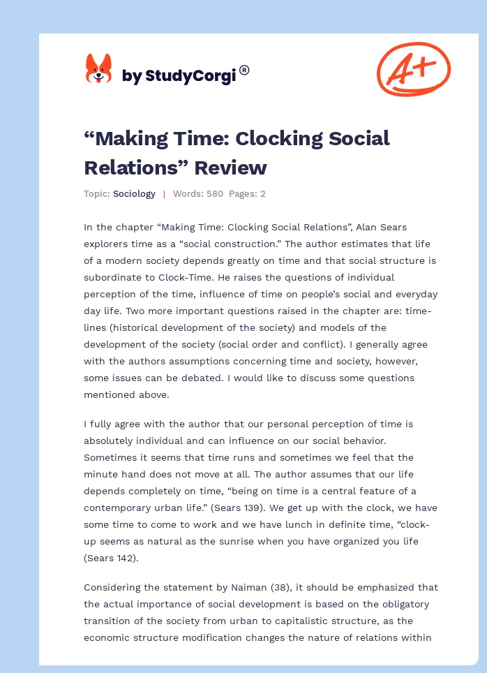 “Making Time: Clocking Social Relations” Review. Page 1