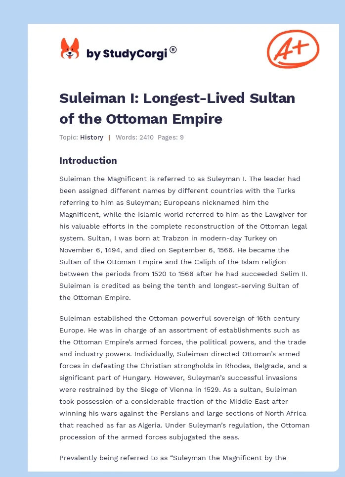 Suleiman I: Longest-Lived Sultan of the Ottoman Empire. Page 1