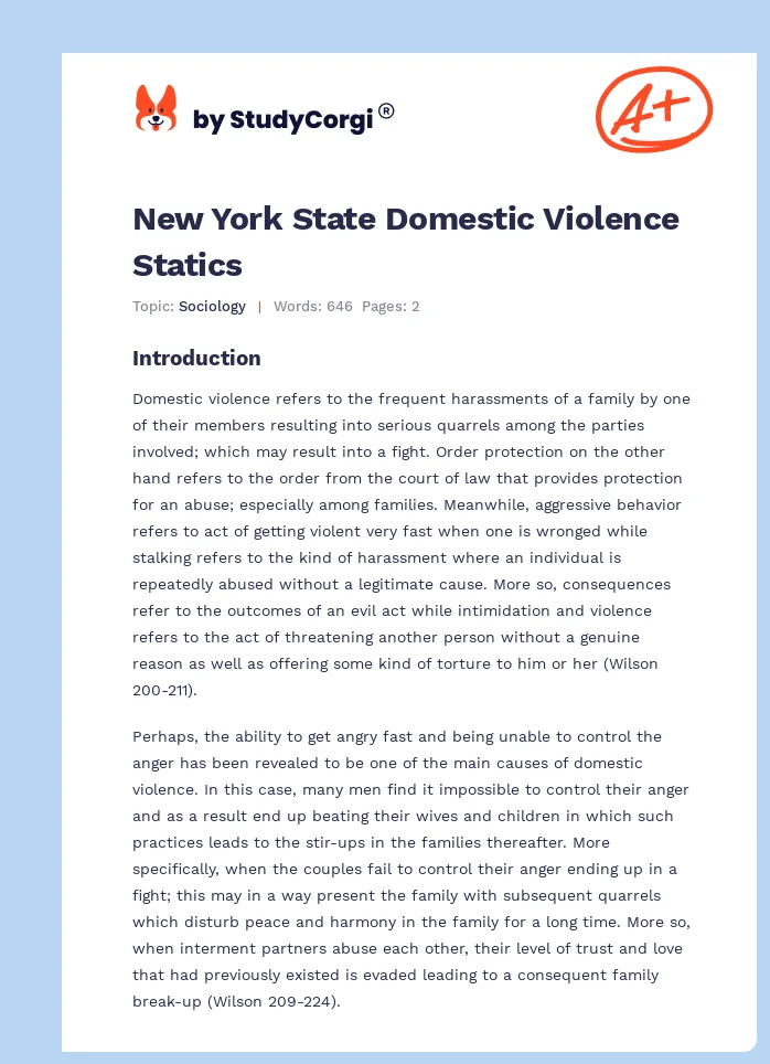 New York State Domestic Violence Statics. Page 1