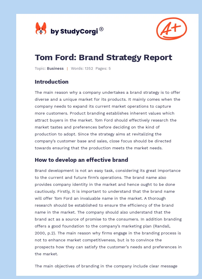 Tom Ford: Brand Strategy Report. Page 1