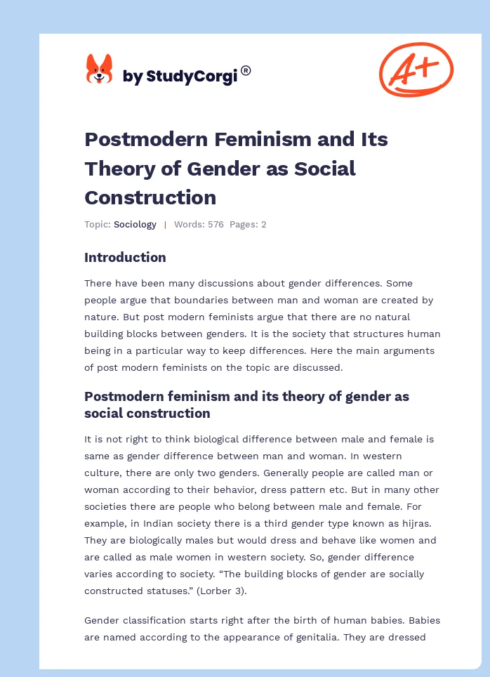 Postmodern Feminism and Its Theory of Gender as Social Construction. Page 1