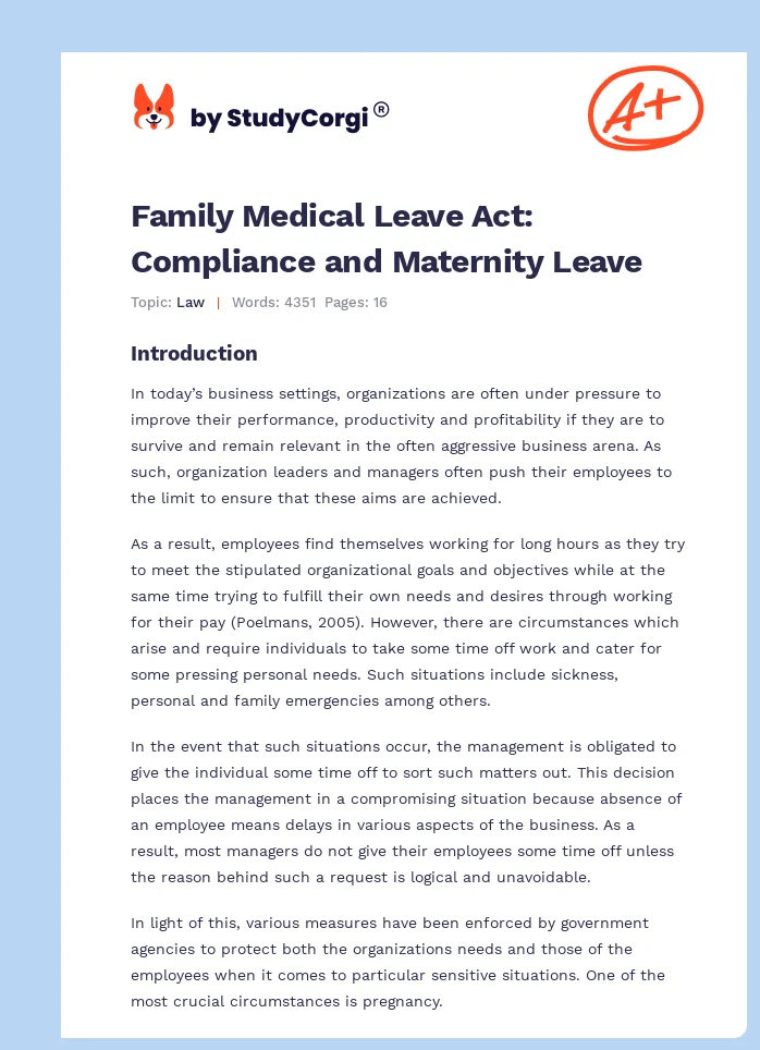 Family Medical Leave Act: Compliance and Maternity Leave. Page 1