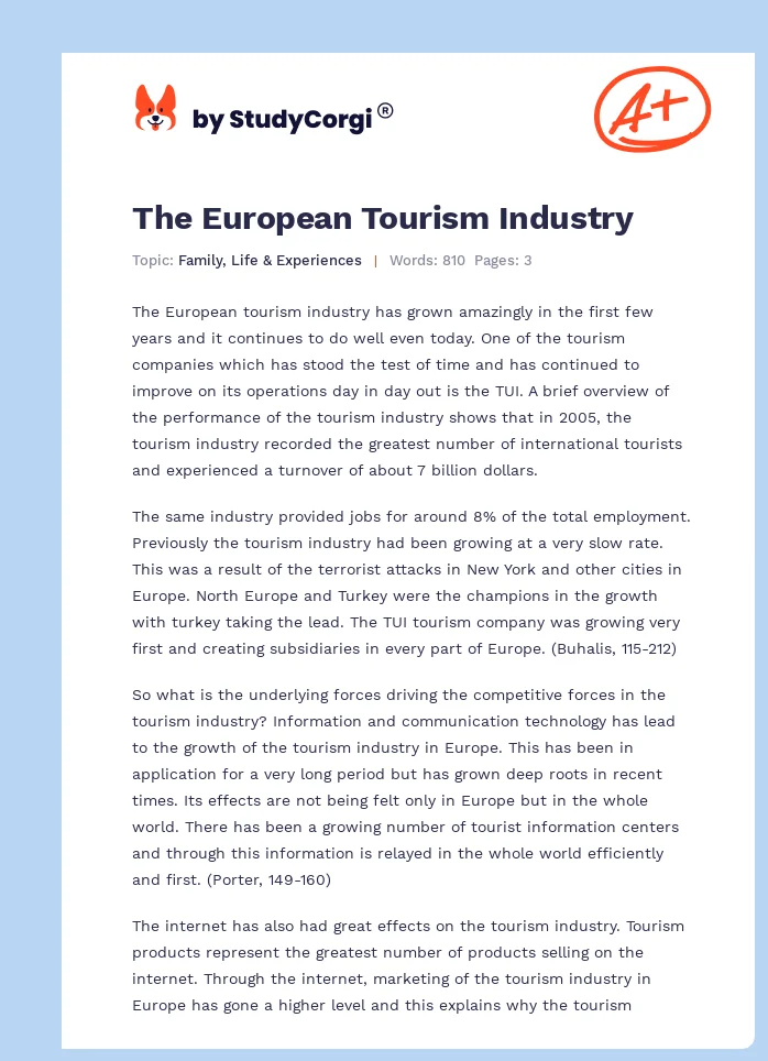 The European Tourism Industry. Page 1