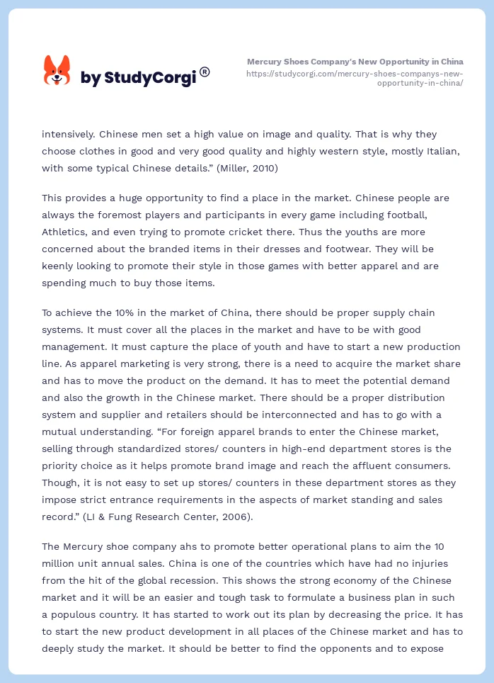 Mercury Shoes Company's New Opportunity in China. Page 2
