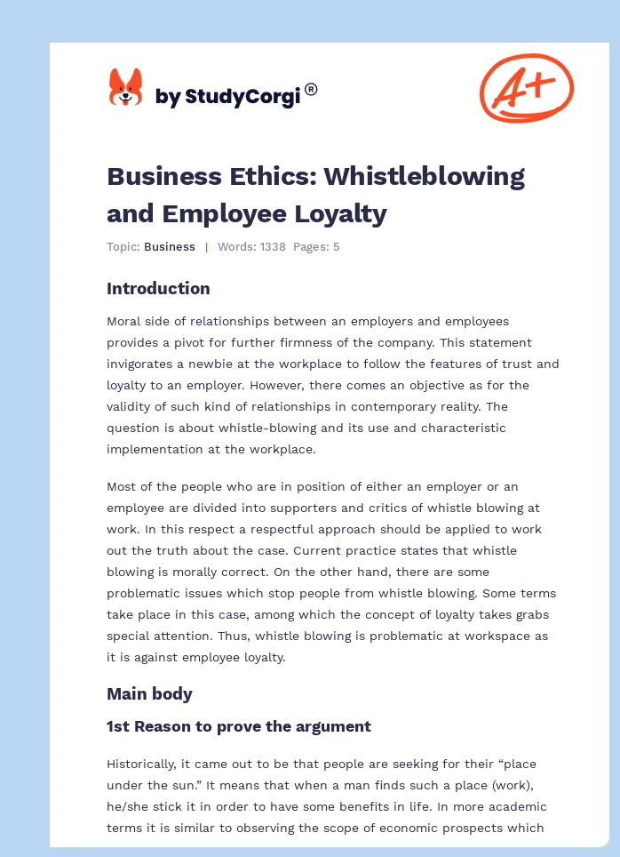 Business Ethics: Whistleblowing and Employee Loyalty. Page 1