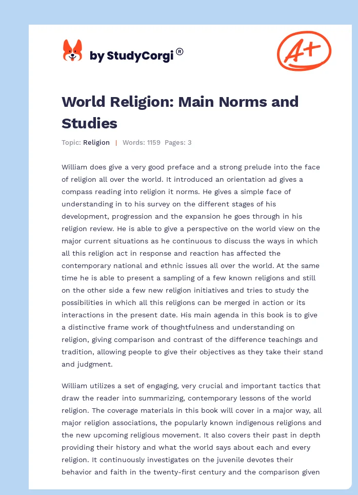 World Religion: Main Norms and Studies. Page 1