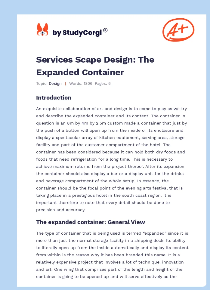 Services Scape Design: The Expanded Container. Page 1