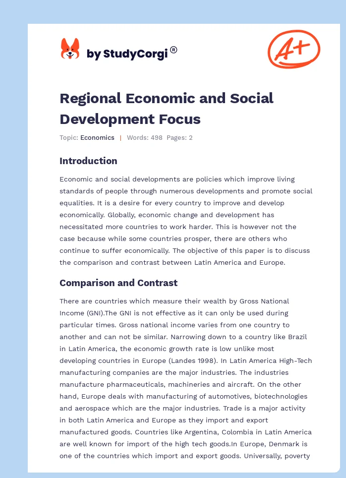 Regional Economic and Social Development Focus. Page 1