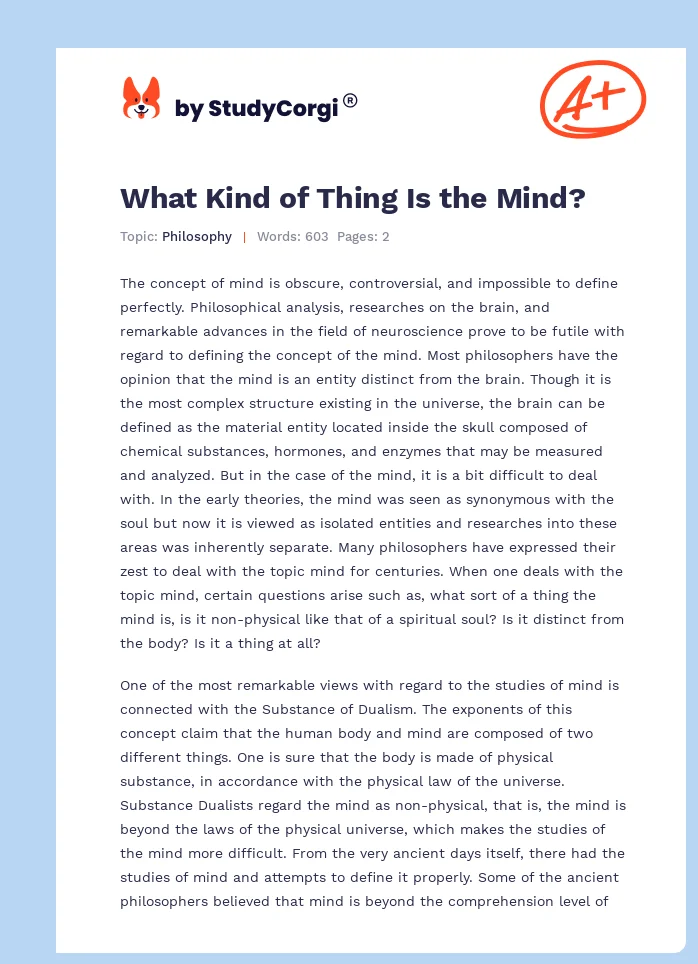 What Kind of Thing Is the Mind?. Page 1