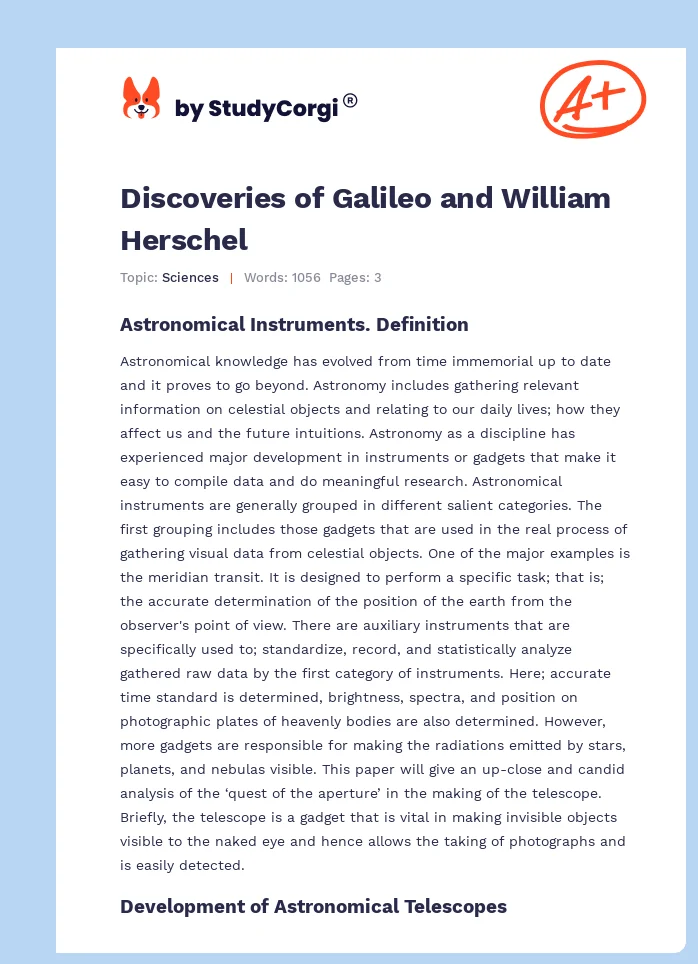 Discoveries of Galileo and William Herschel. Page 1