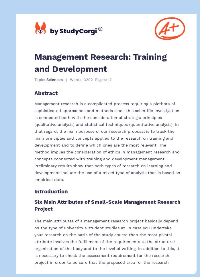 Management Research: Training and Development. Page 1