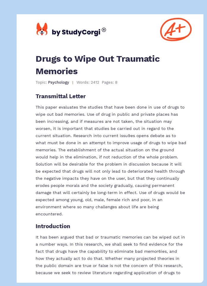 Drugs to Wipe Out Traumatic Memories. Page 1