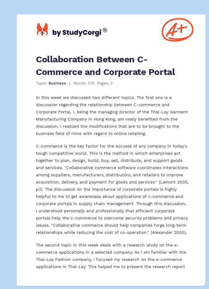 Collaboration Between C-Commerce and Corporate Portal. Page 1