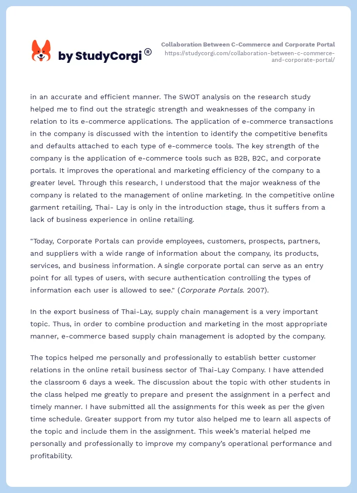 Collaboration Between C-Commerce and Corporate Portal. Page 2