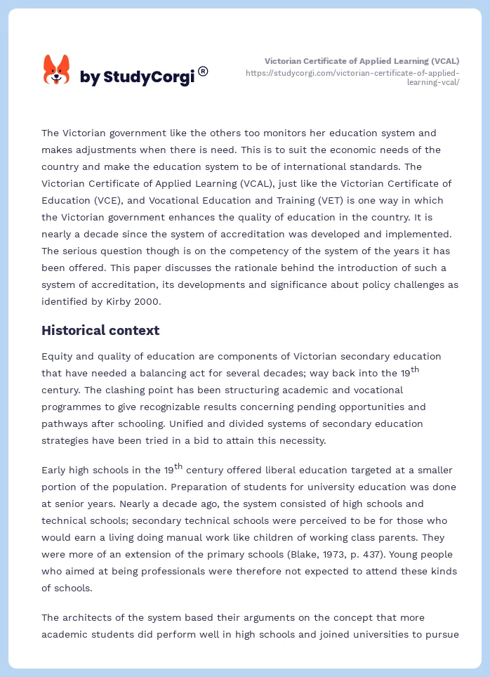 Victorian Certificate of Applied Learning (VCAL). Page 2