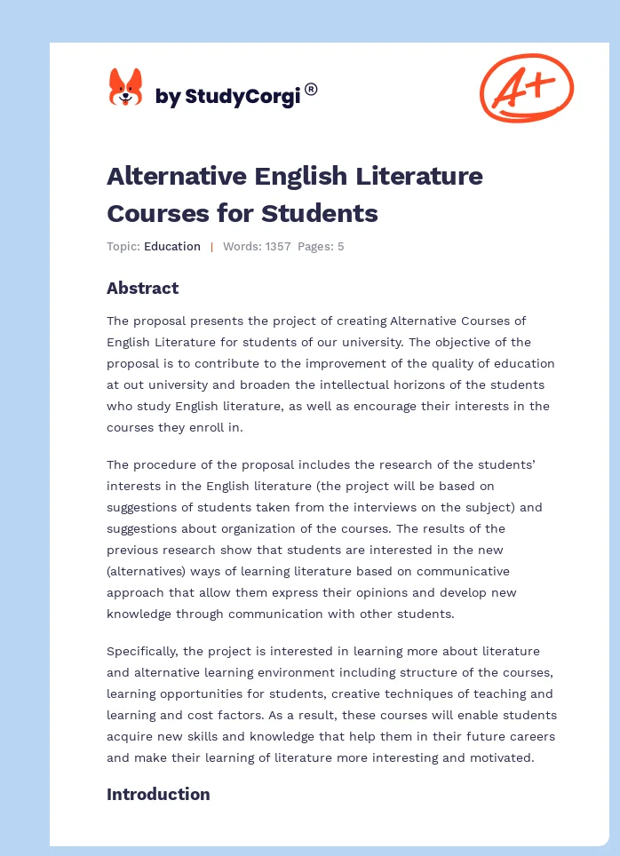 Alternative English Literature Courses for Students. Page 1
