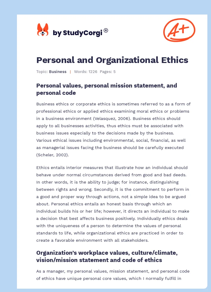 Personal and Organizational Ethics. Page 1