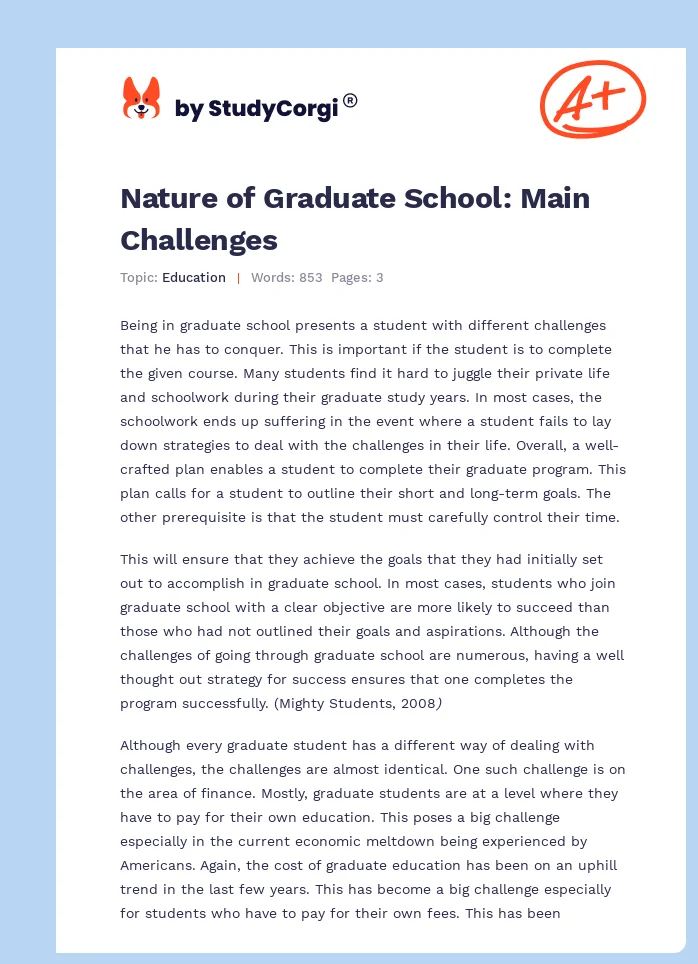 Nature of Graduate School: Main Challenges. Page 1
