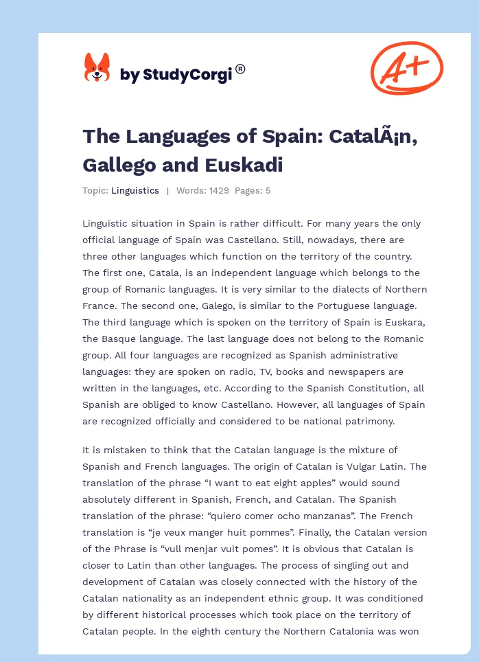 The Languages of Spain: CatalÃ¡n, Gallego and Euskadi. Page 1