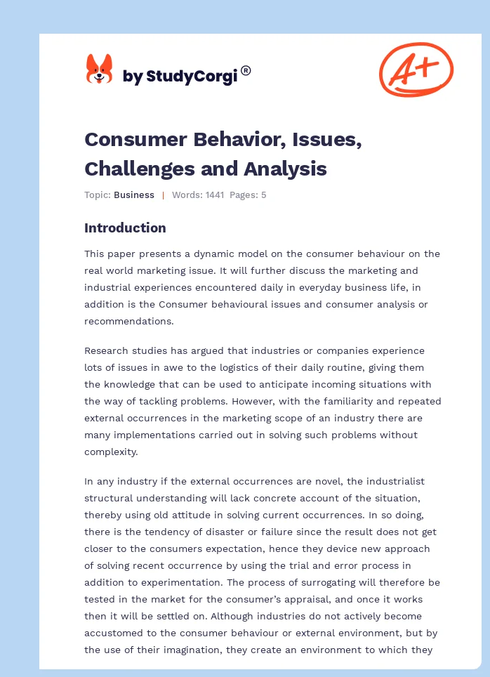Consumer Behavior, Issues, Challenges and Analysis. Page 1