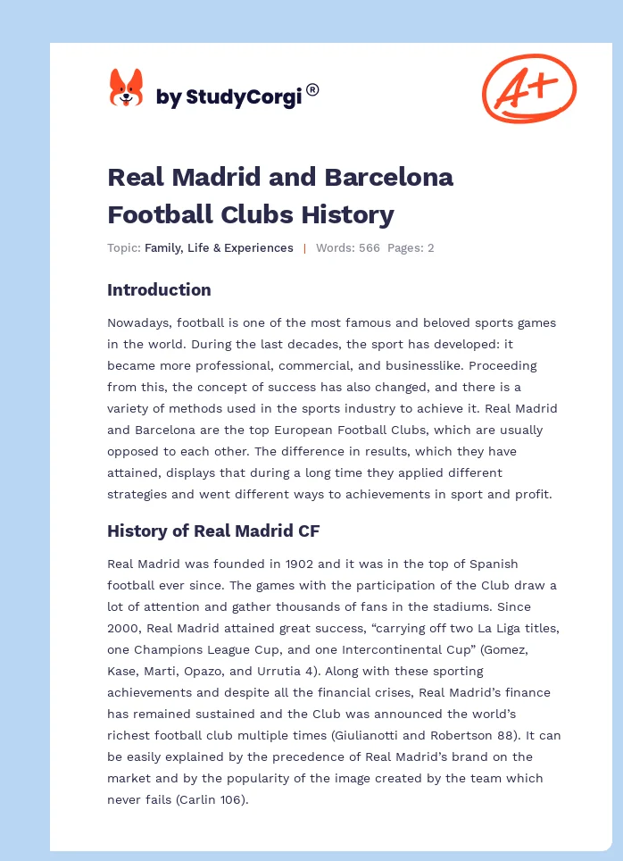 Real Madrid and Barcelona Football Clubs History. Page 1