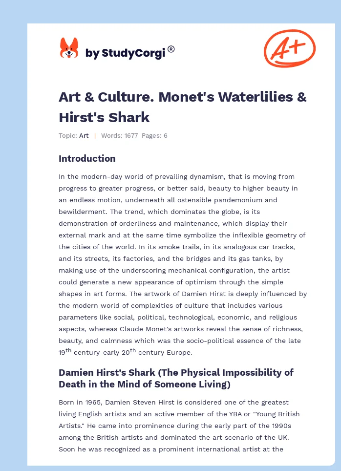 Art & Culture. Monet's Waterlilies & Hirst's Shark. Page 1