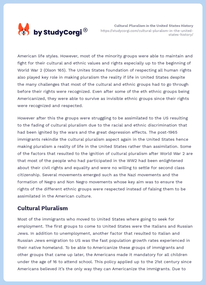 Cultural Pluralism in the United States History. Page 2