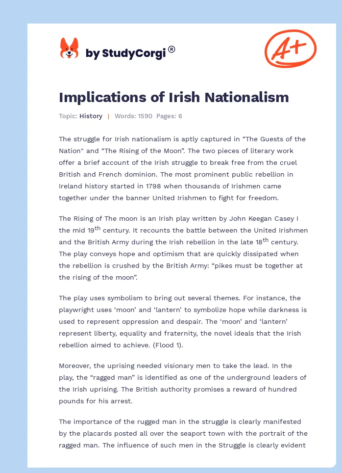 Implications of Irish Nationalism. Page 1