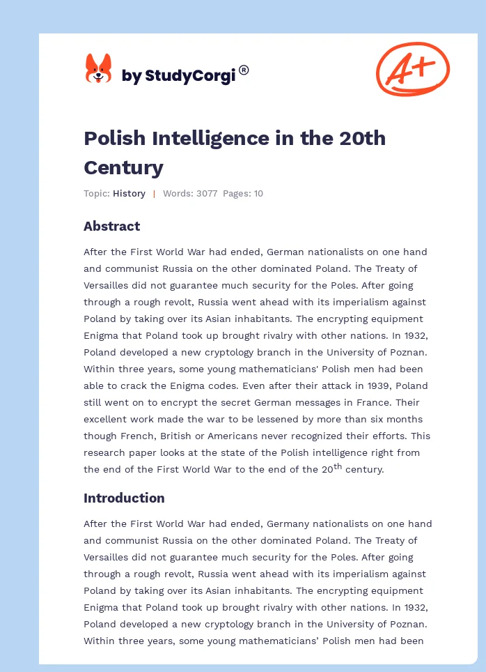 Polish Intelligence in the 20th Century. Page 1