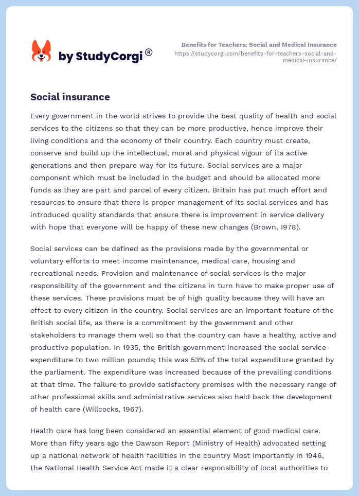 Benefits for Teachers: Social and Medical Insurance. Page 2