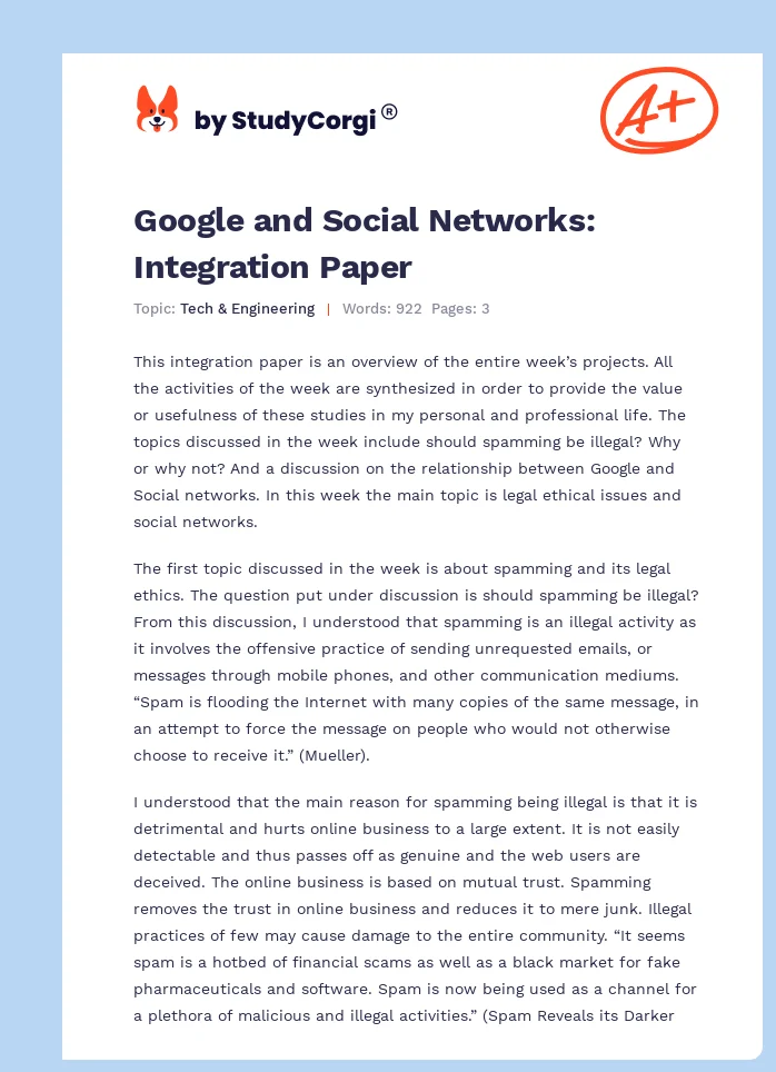Google and Social Networks: Integration Paper. Page 1