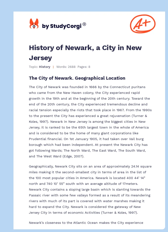 History of Newark, a City in New Jersey. Page 1
